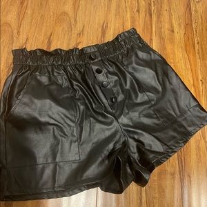 Paper bag waist pleather shorts